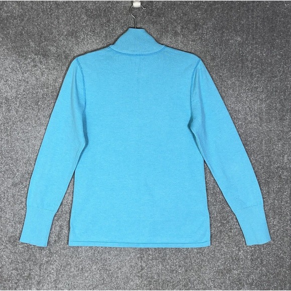 Eddie Bauer Mock Neck 1/4 Zip‎ Sweater Womens Size Medium Blue Kangaroo Pocket - Picture 2 of 7